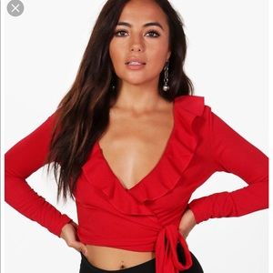 Red ruffle blouse